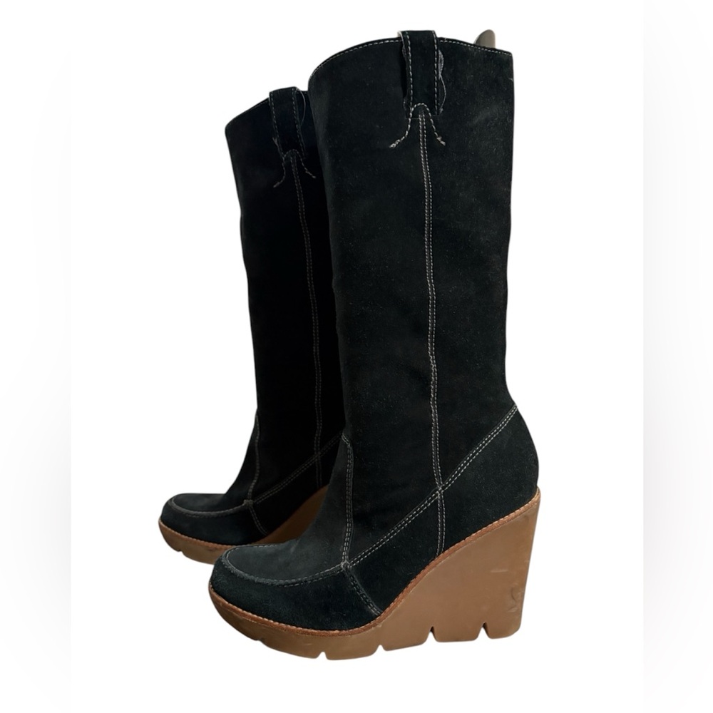 Michael Kors Black Suede Wedge Boots Sz 8